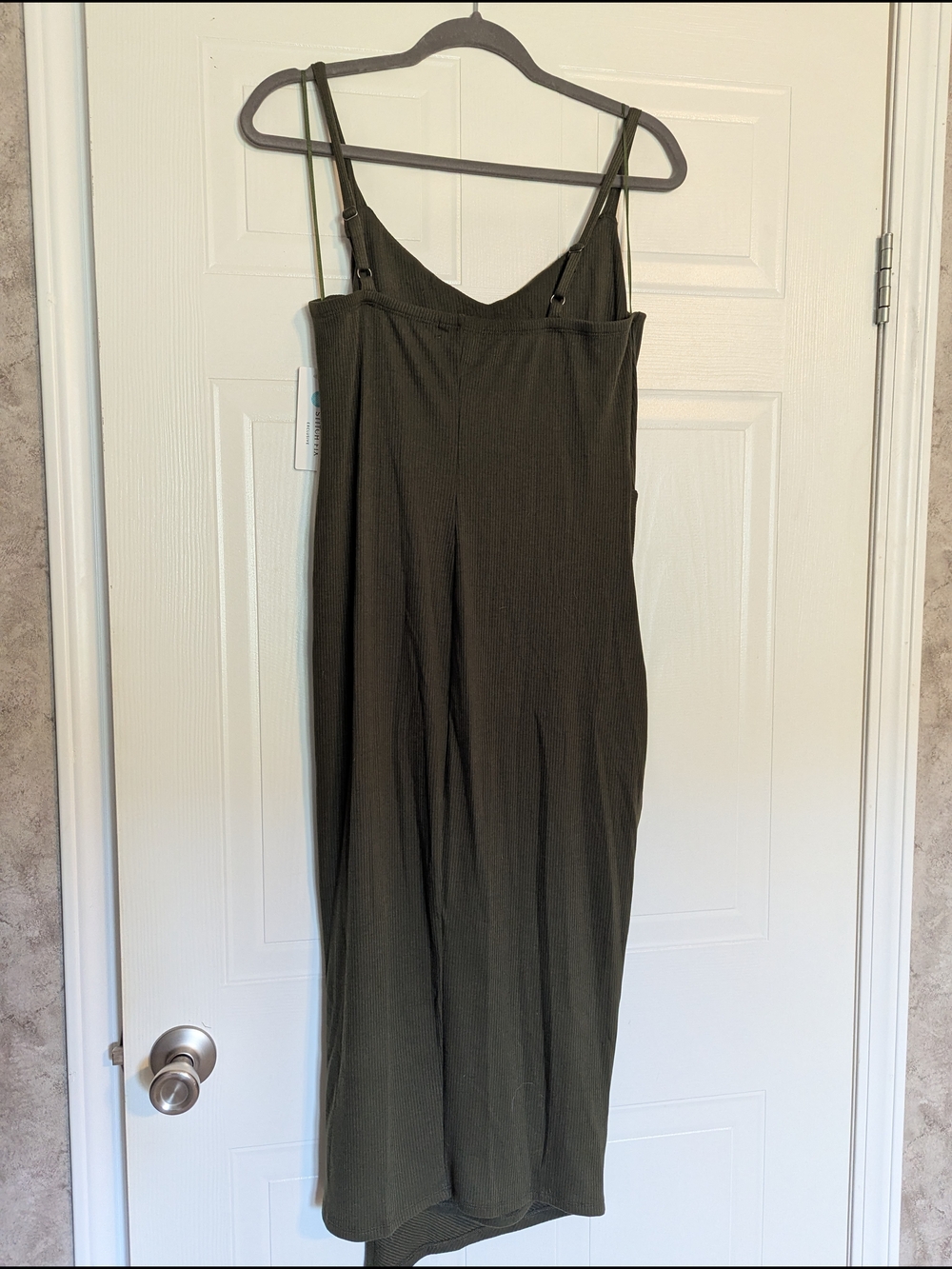 nine britton Olive Green Asymmetrical Knot-Detail Slip Dress - Picture 5 of 6